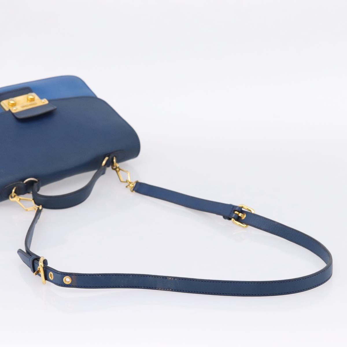 Miu Miu Madras Hand Bag Leather 2way Navy Gold Tone Auth LN072A