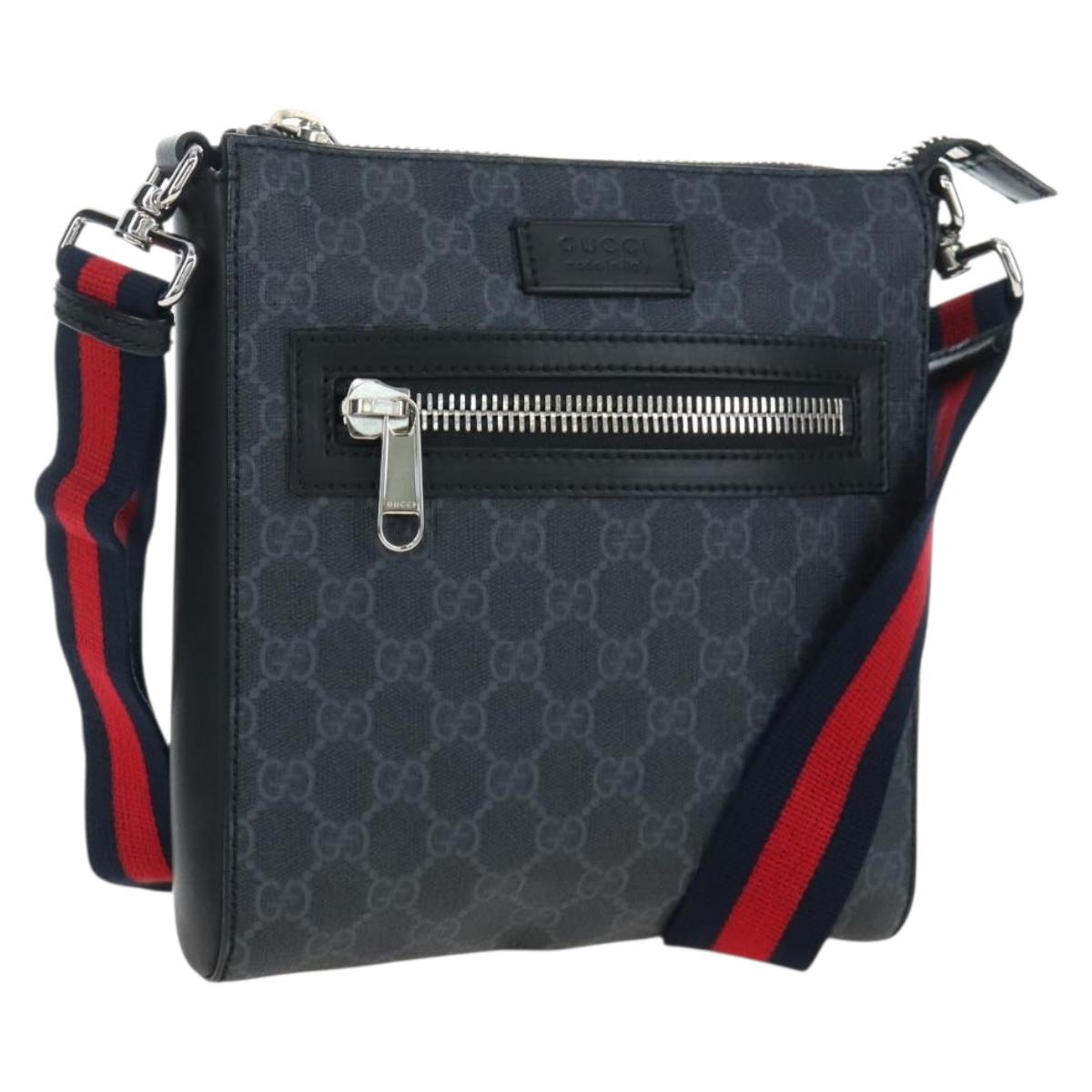 GUCCI GG Supreme Sherry Line Shoulder Bag PVC Black Silver 523599 Auth LN073V