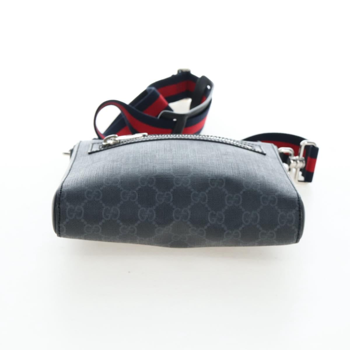 GUCCI GG Supreme Sherry Line Shoulder Bag PVC Black Silver 523599 Auth LN073V