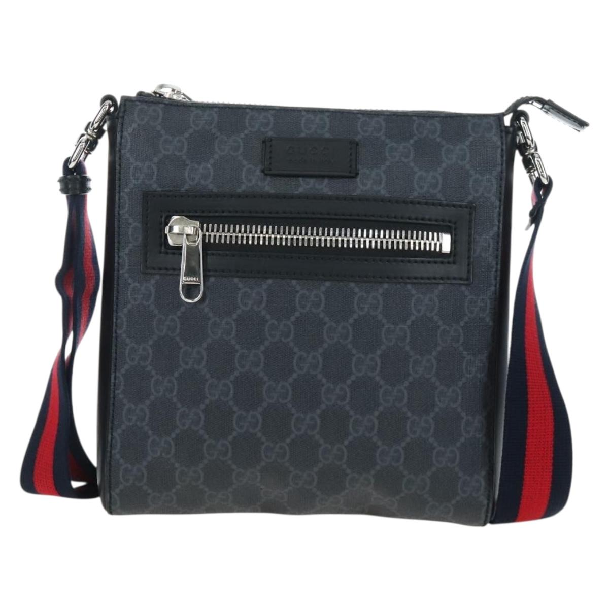 GUCCI GG Supreme Sherry Line Shoulder Bag PVC Black Silver 523599 Auth LN073V