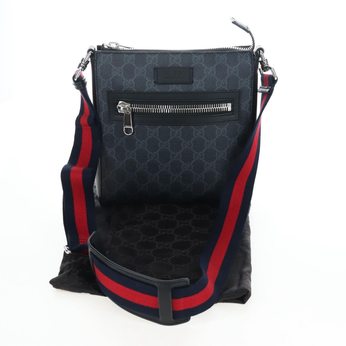 GUCCI GG Supreme Sherry Line Shoulder Bag PVC Black Silver 523599 Auth LN073V