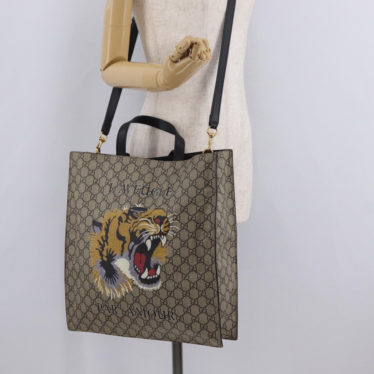 GUCCI GG Supreme Tote Bag PVC 2way Beige Gold Tone 450950 Auth LN076V