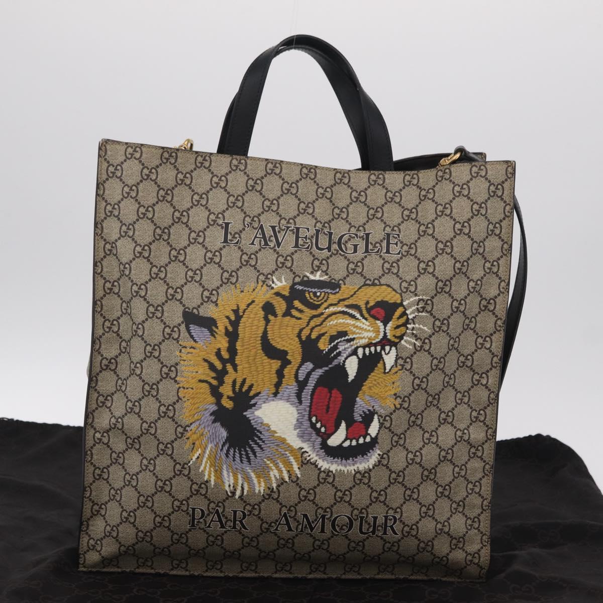 GUCCI GG Supreme Tote Bag PVC 2way Beige Gold Tone 450950 Auth LN076V