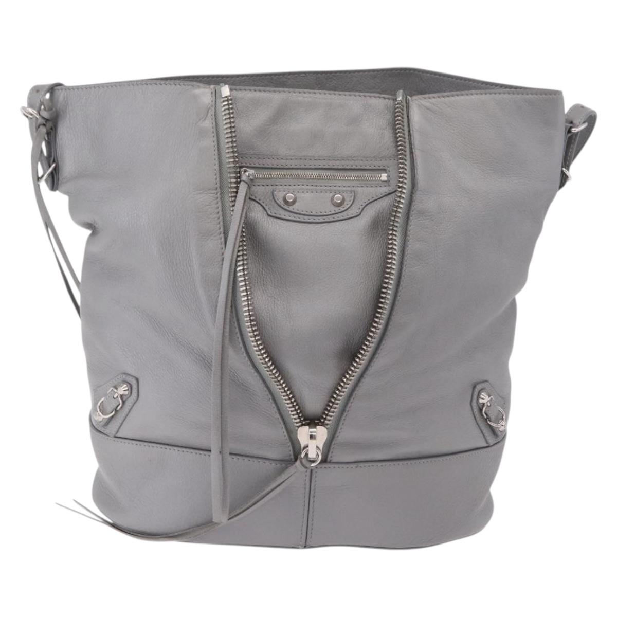 Balenciaga Paper Drop Bucket Shoulder Bag Leather Silver 357327 Auth LN082V