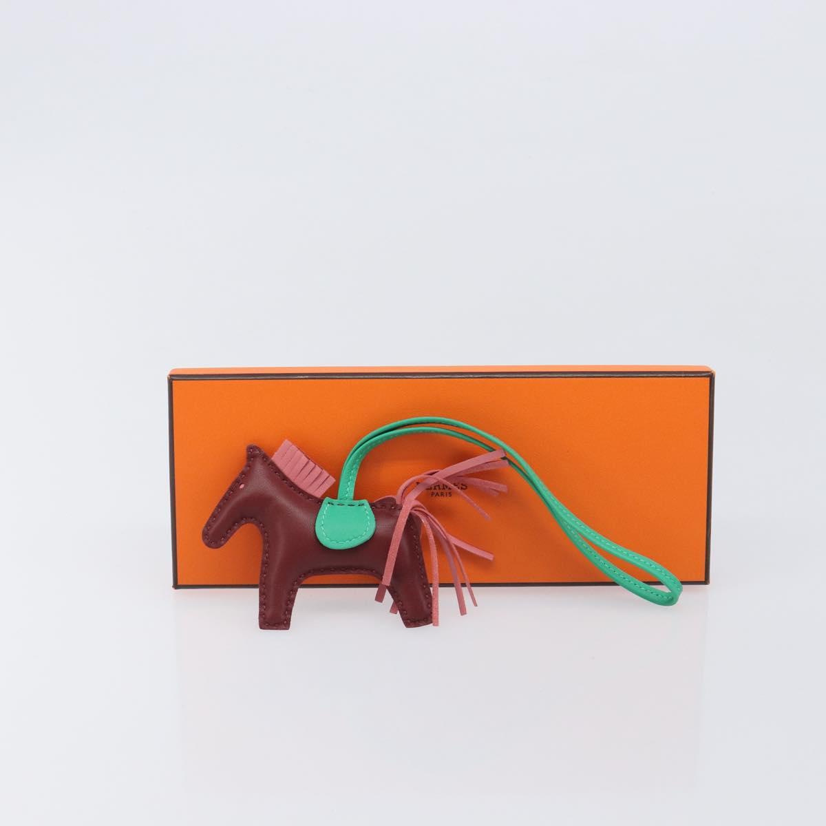 HERMES Rodeo PM Charm Leather Brown Green Auth LN083M