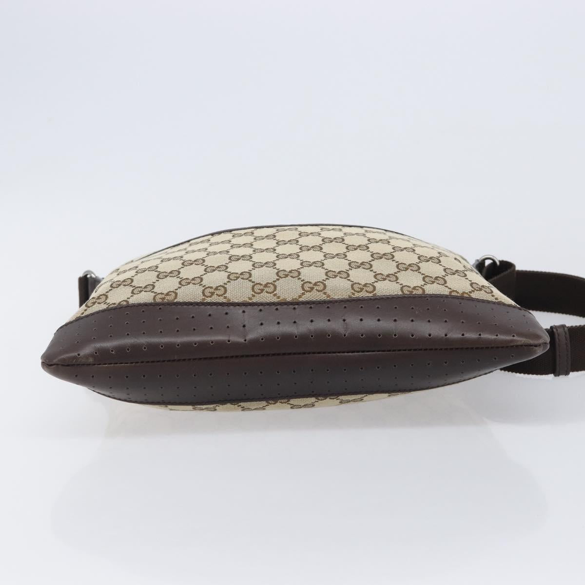 GUCCI GG Canvas Shoulder Bag Beige Silver 145857 Auth LN086V