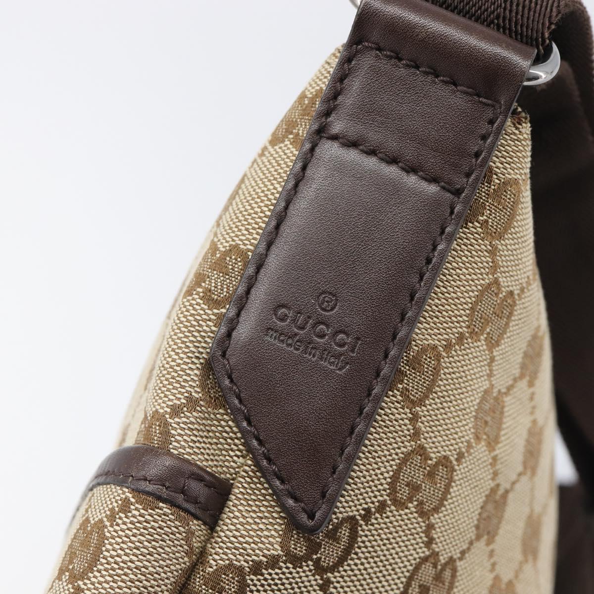 GUCCI GG Canvas Shoulder Bag Beige Silver 145857 Auth LN086V