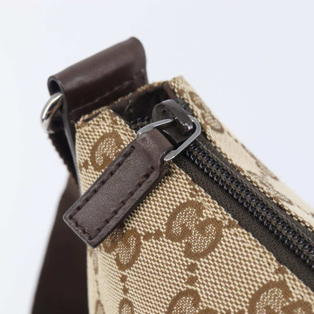 GUCCI GG Canvas Shoulder Bag Beige Silver 145857 Auth LN086V