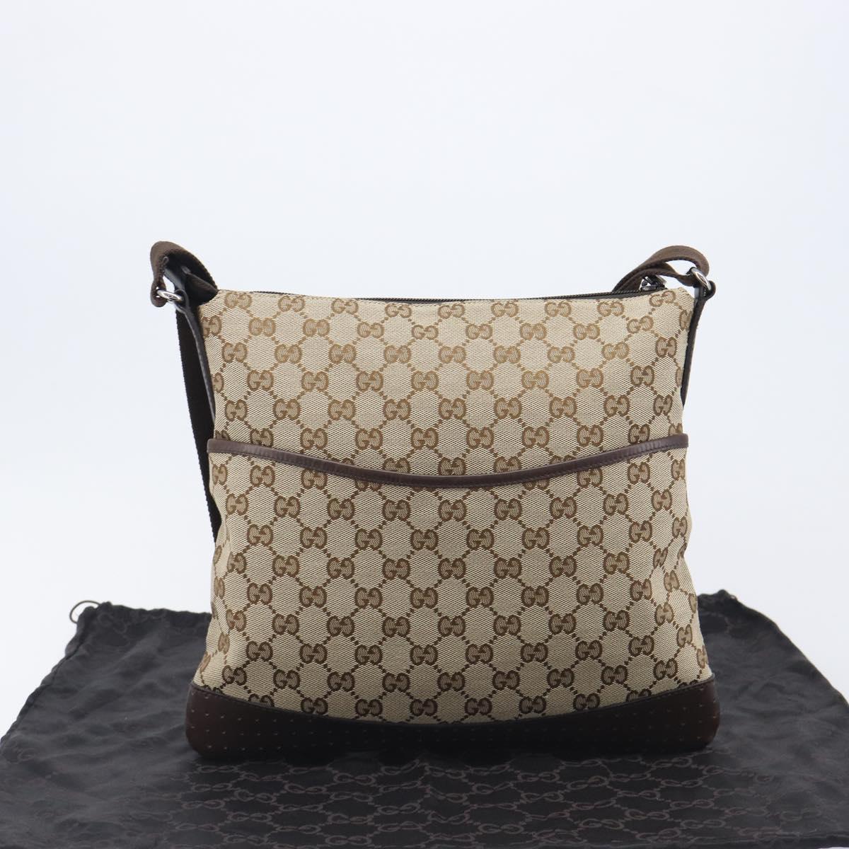 GUCCI GG Canvas Shoulder Bag Beige Silver 145857 Auth LN086V
