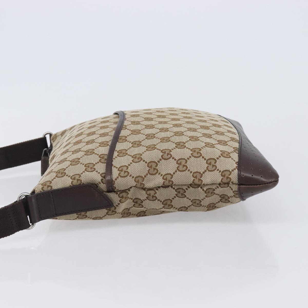 GUCCI GG Canvas Shoulder Bag Beige Silver 145857 Auth LN086V
