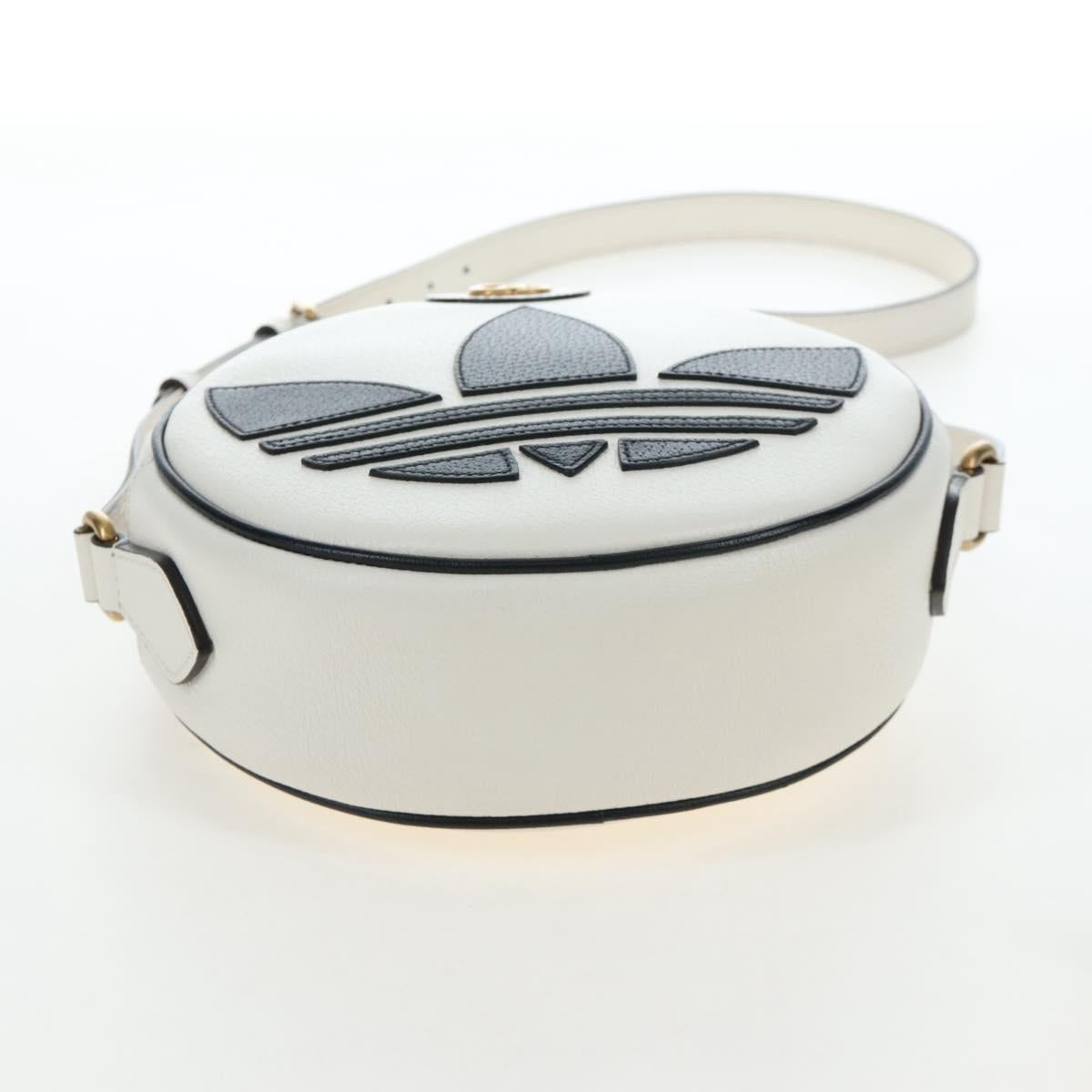 GUCCI x Adidas Shoulder Bag Leather White Gold Tone 702626 Auth LN090M