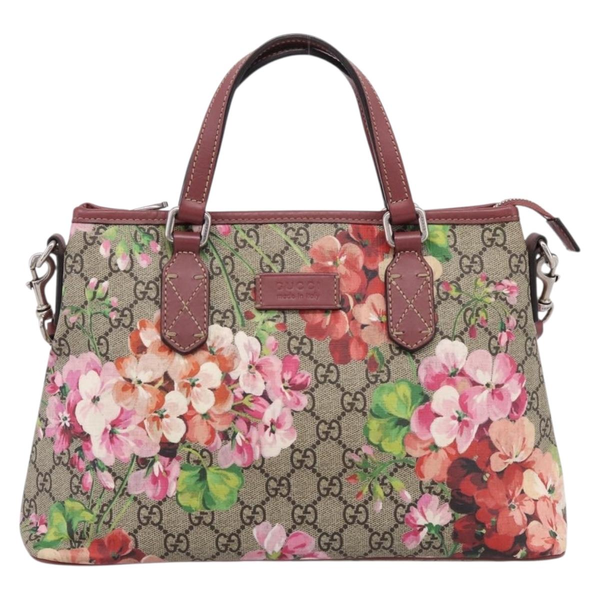 GUCCI GG Supreme Blooms Hand Bag PVC 2way Beige Pink 429019 Auth LN091V