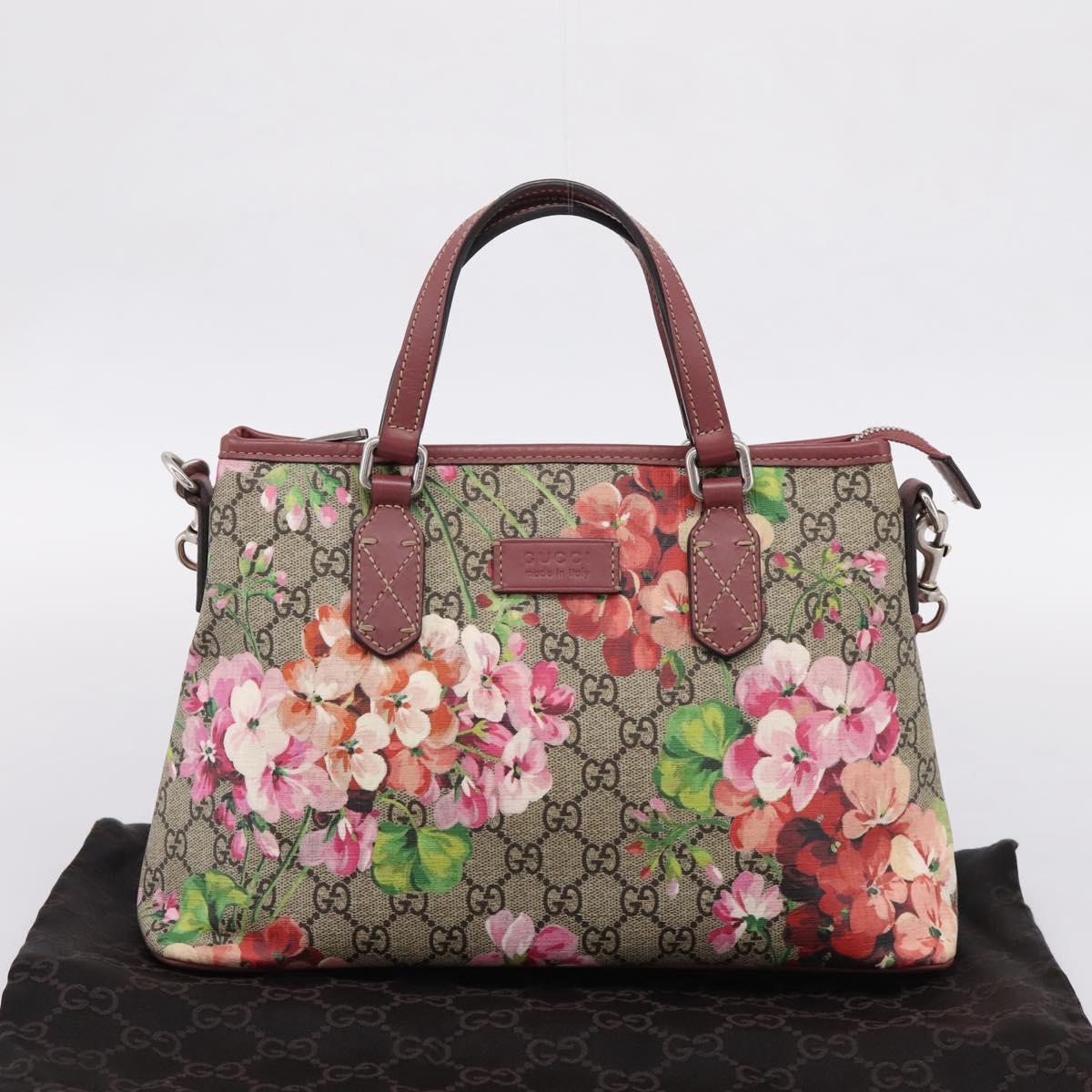 GUCCI GG Supreme Blooms Hand Bag PVC 2way Beige Pink 429019 Auth LN091V