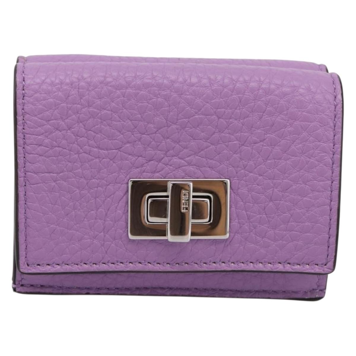 FENDI Peek A Boo Compact Wallet Leather Purple Silver 8M0426 Auth LN099M
