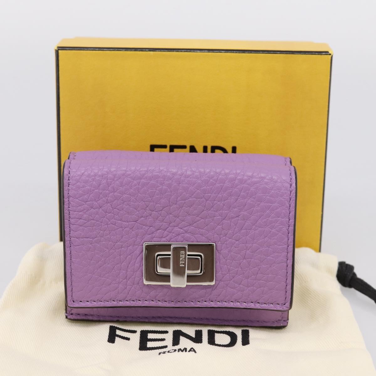 FENDI Peek A Boo Compact Wallet Leather Purple Silver 8M0426 Auth LN099M