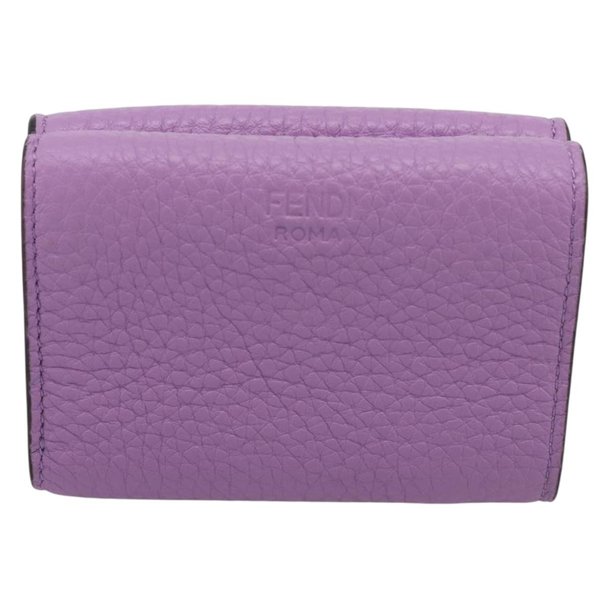 FENDI Peek A Boo Compact Wallet Leather Purple Silver 8M0426 Auth LN099M
