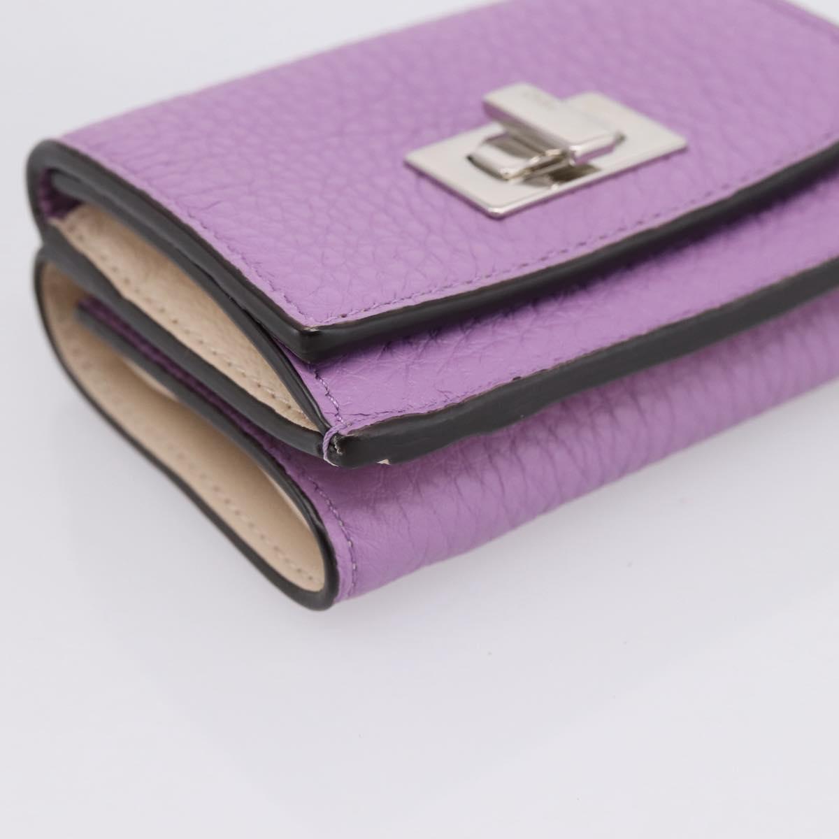 FENDI Peek A Boo Compact Wallet Leather Purple Silver 8M0426 Auth LN099M
