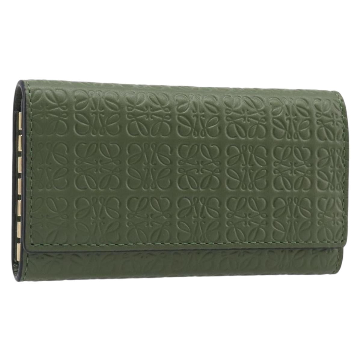 LOEWE Key Case Leather Green Gold Tone Auth LN100M