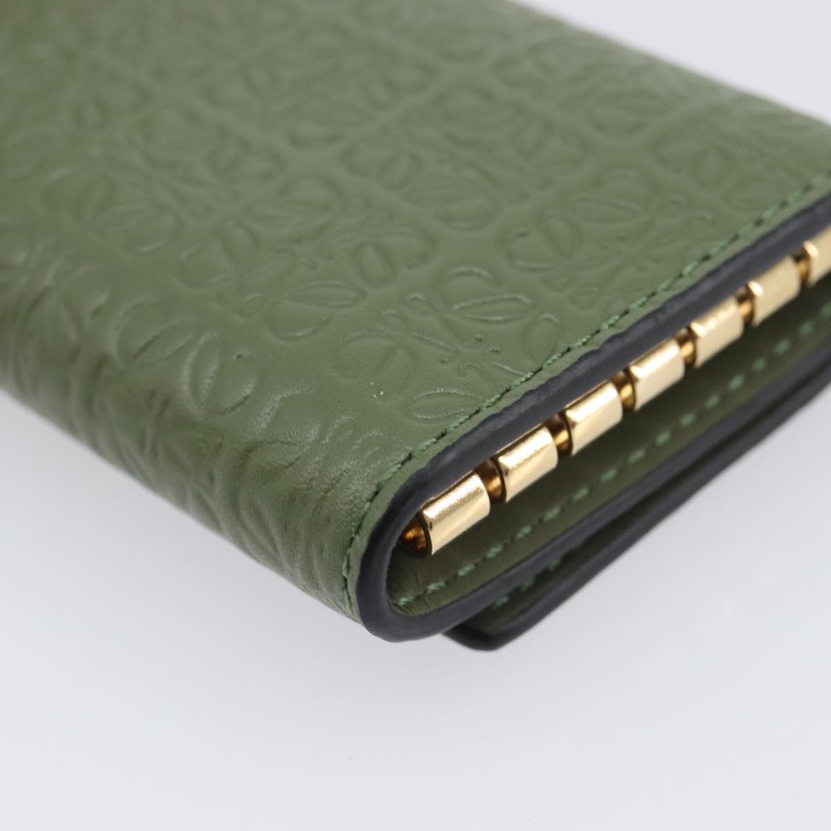 LOEWE Key Case Leather Green Gold Tone Auth LN100M