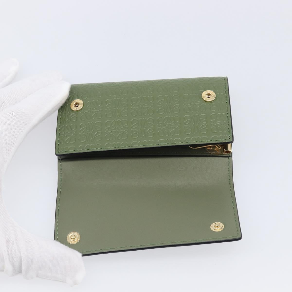 LOEWE Key Case Leather Green Gold Tone Auth LN100M