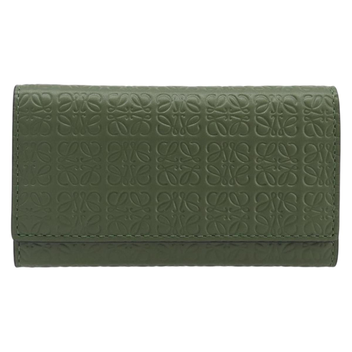 LOEWE Key Case Leather Green Gold Tone Auth LN100M