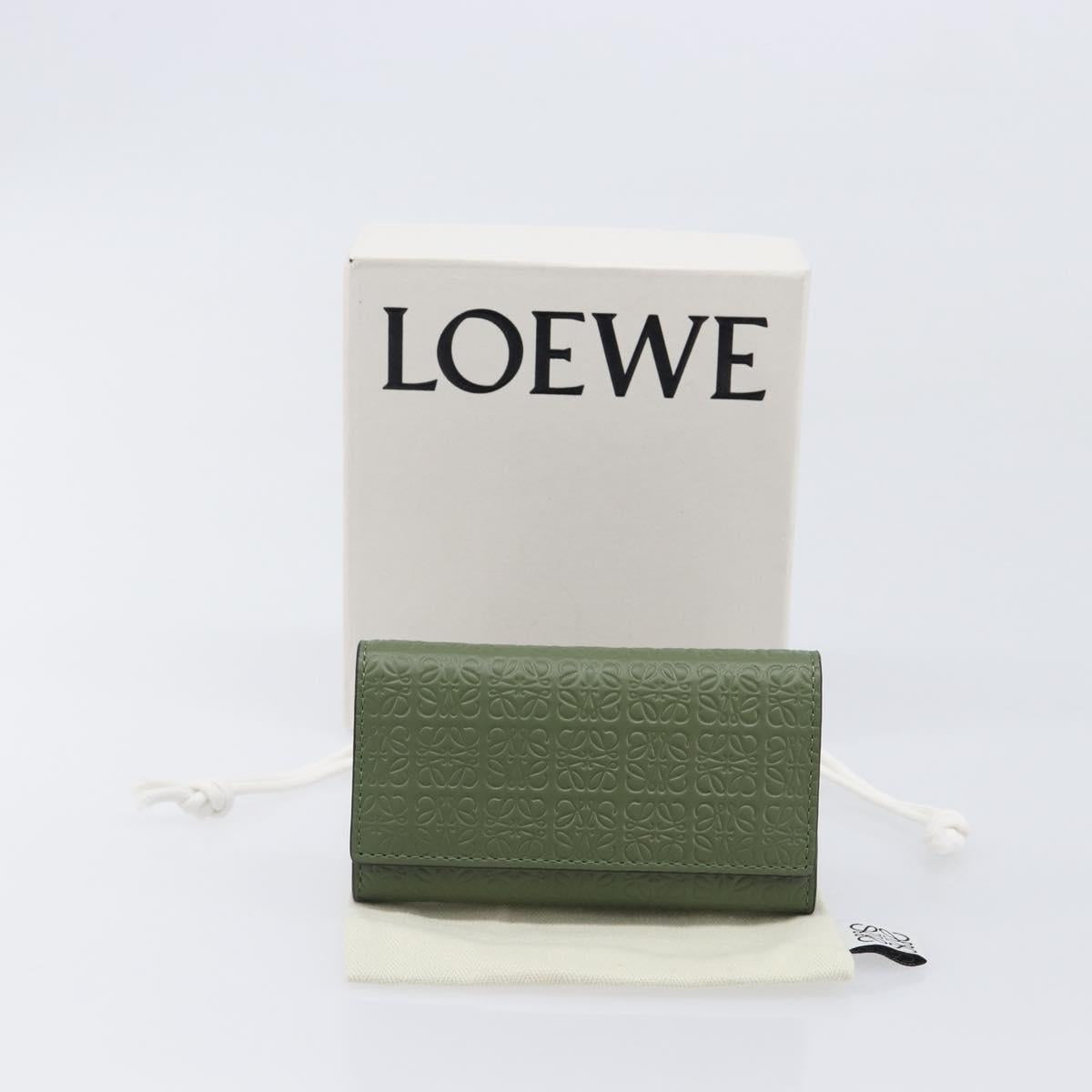 LOEWE Key Case Leather Green Gold Tone Auth LN100M