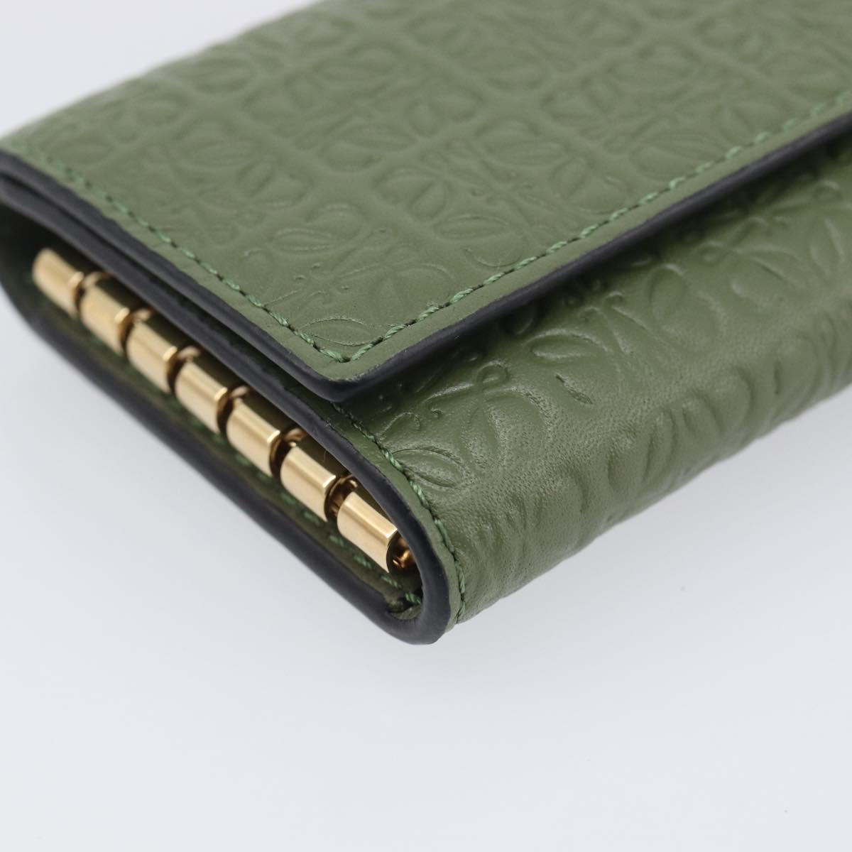 LOEWE Key Case Leather Green Gold Tone Auth LN100M