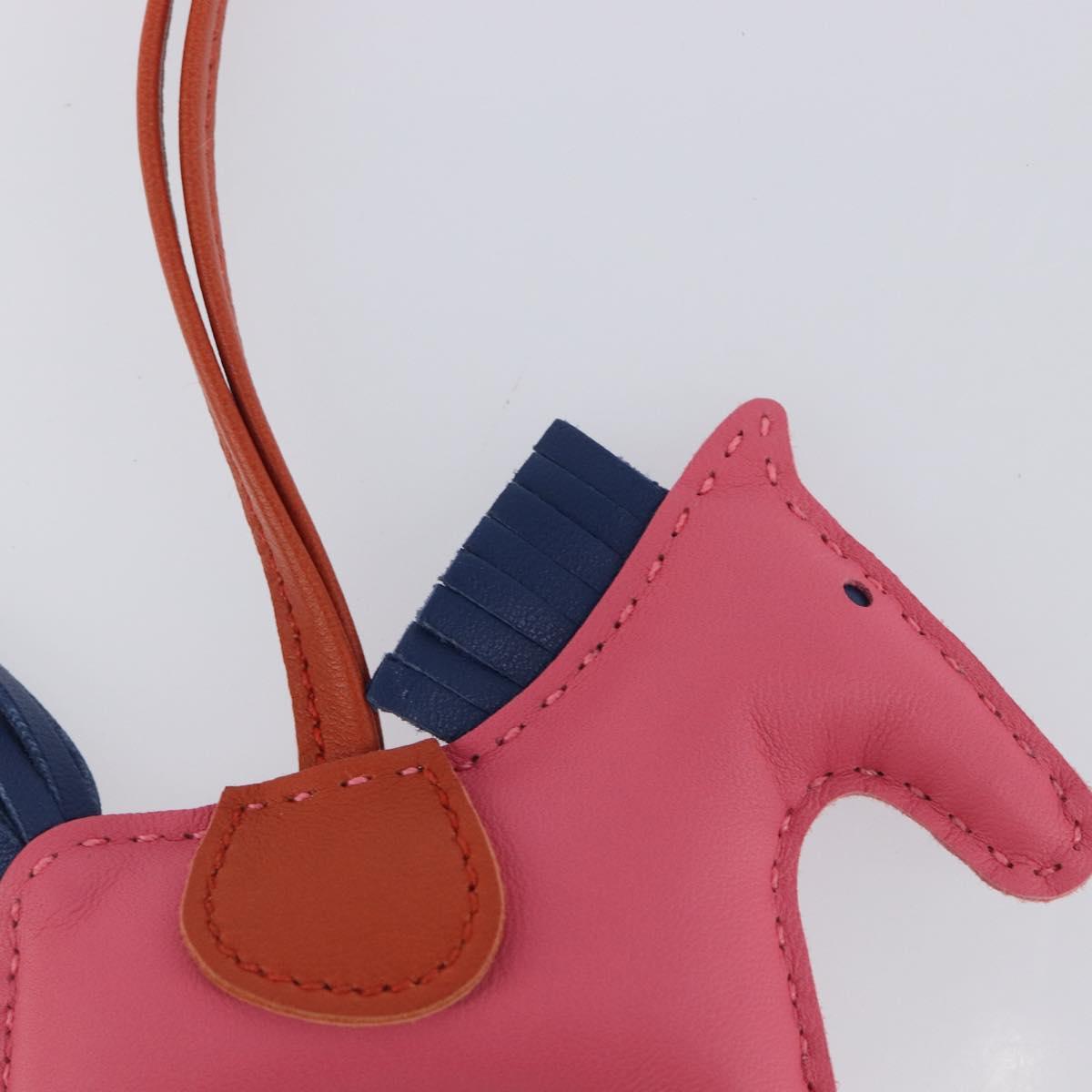 HERMES Rodeo PM Charm Leather Pink Navy Auth LN101M