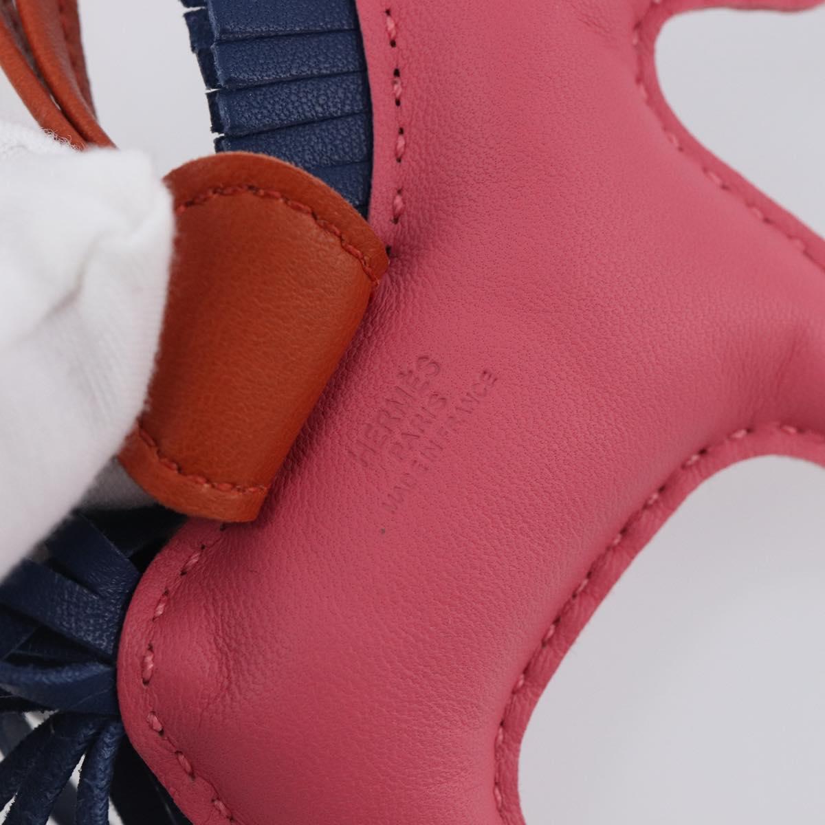 HERMES Rodeo PM Charm Leather Pink Navy Auth LN101M