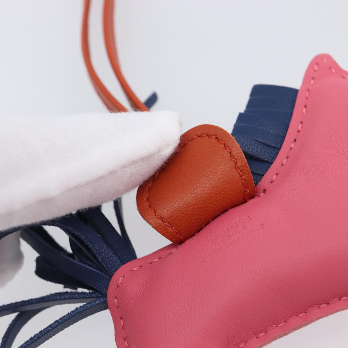 HERMES Rodeo PM Charm Leather Pink Navy Auth LN101M
