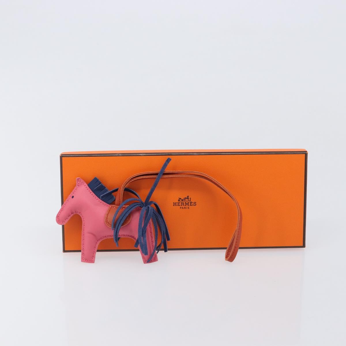 HERMES Rodeo PM Charm Leather Pink Navy Auth LN101M