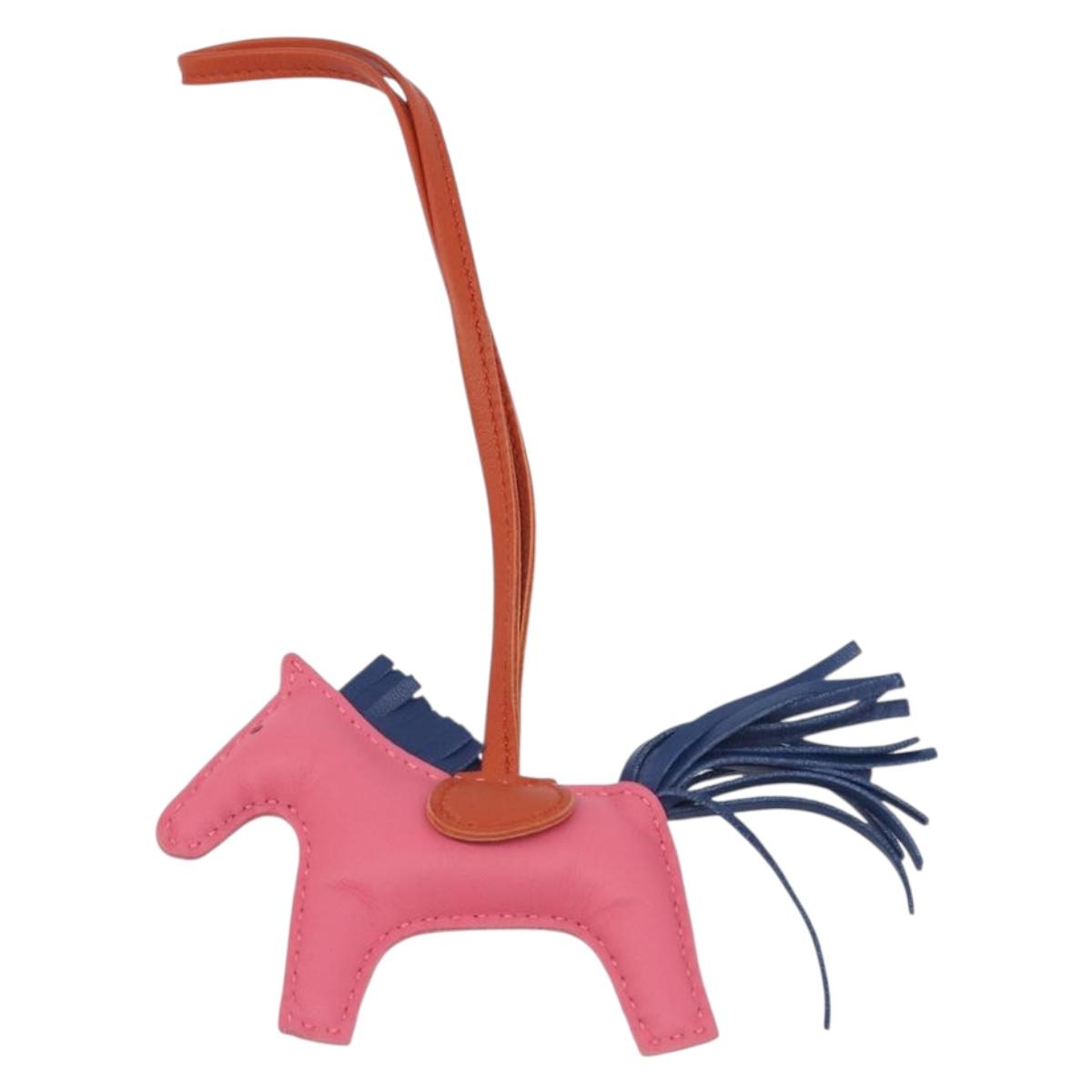 HERMES Rodeo PM Charm Leather Pink Navy Auth LN101M