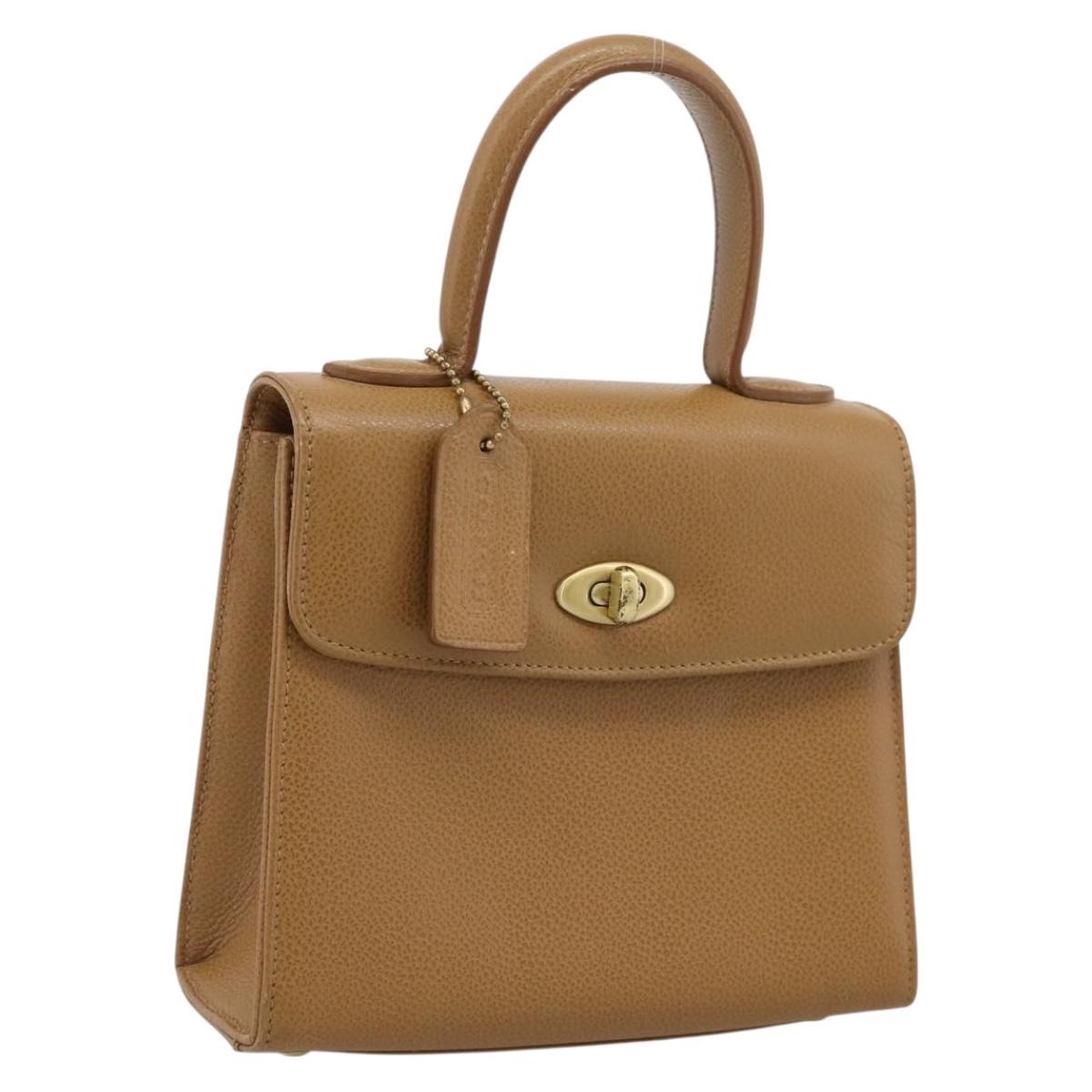 Coach Hand Bag Leather Beige Gold Tone Auth LN110