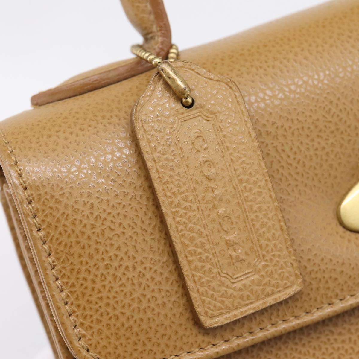 Coach Hand Bag Leather Beige Gold Tone Auth LN110