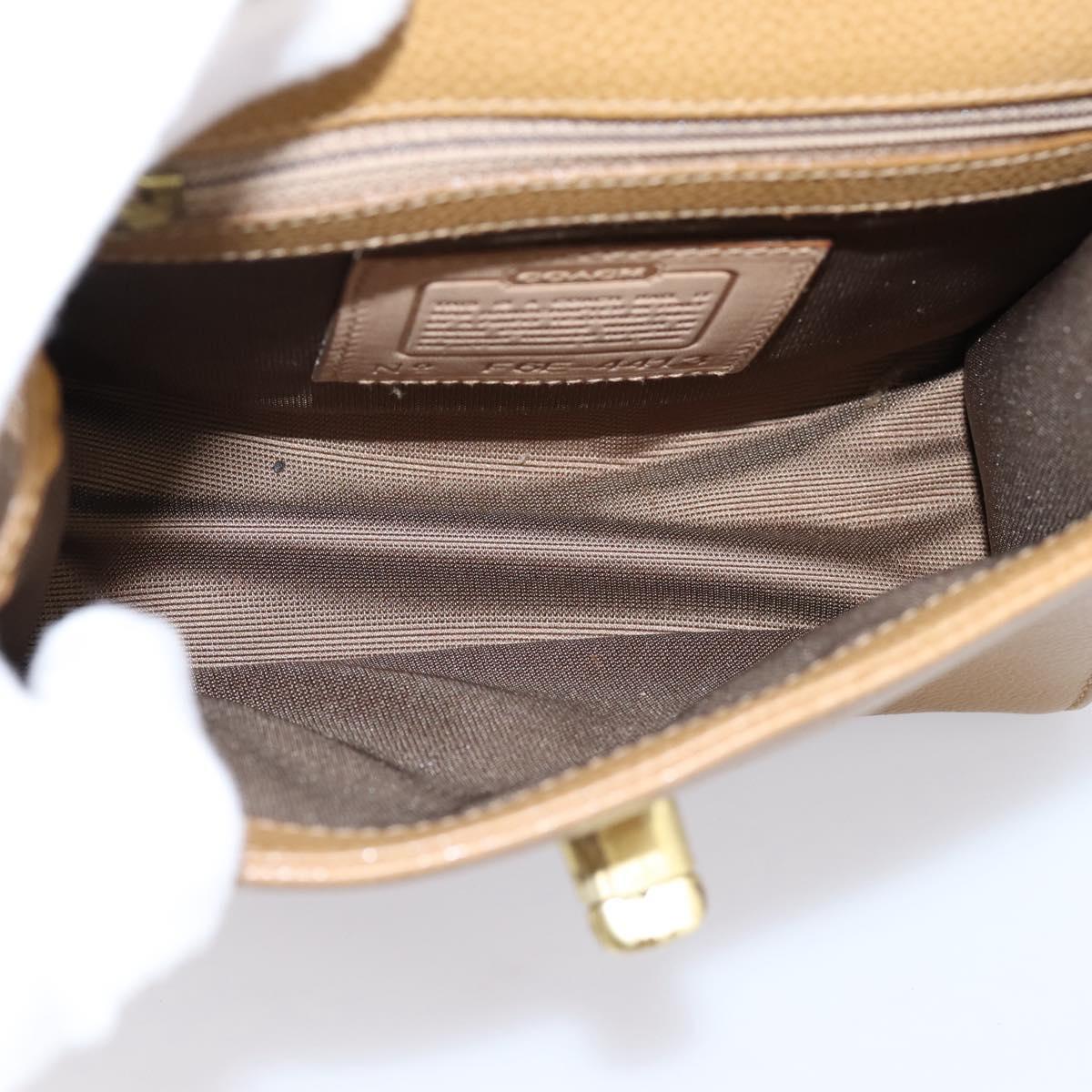 Coach Hand Bag Leather Beige Gold Tone Auth LN110