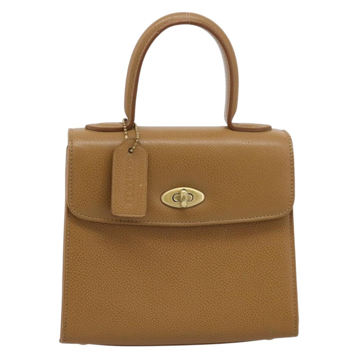 Coach Hand Bag Leather Beige Gold Tone Auth LN110