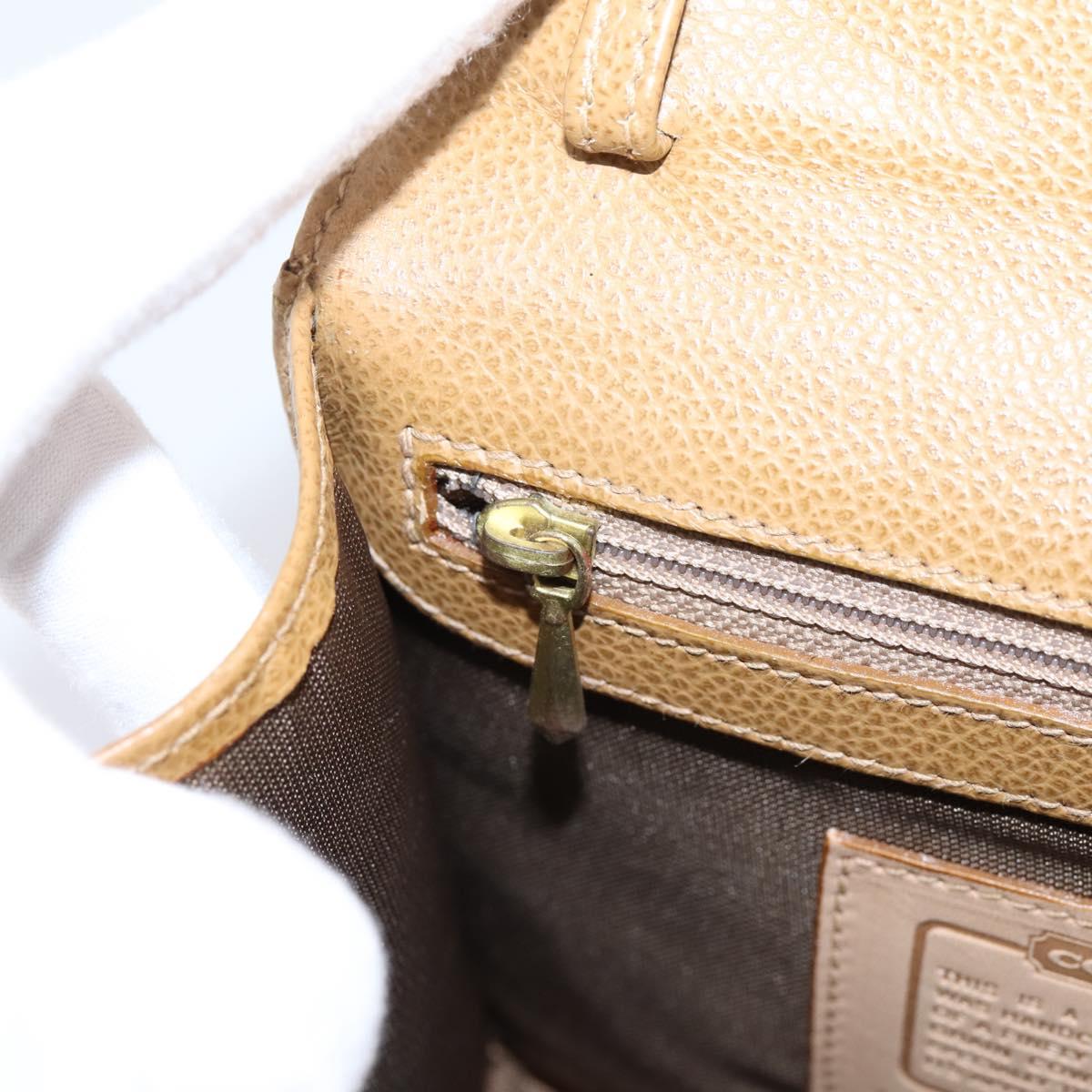 Coach Hand Bag Leather Beige Gold Tone Auth LN110
