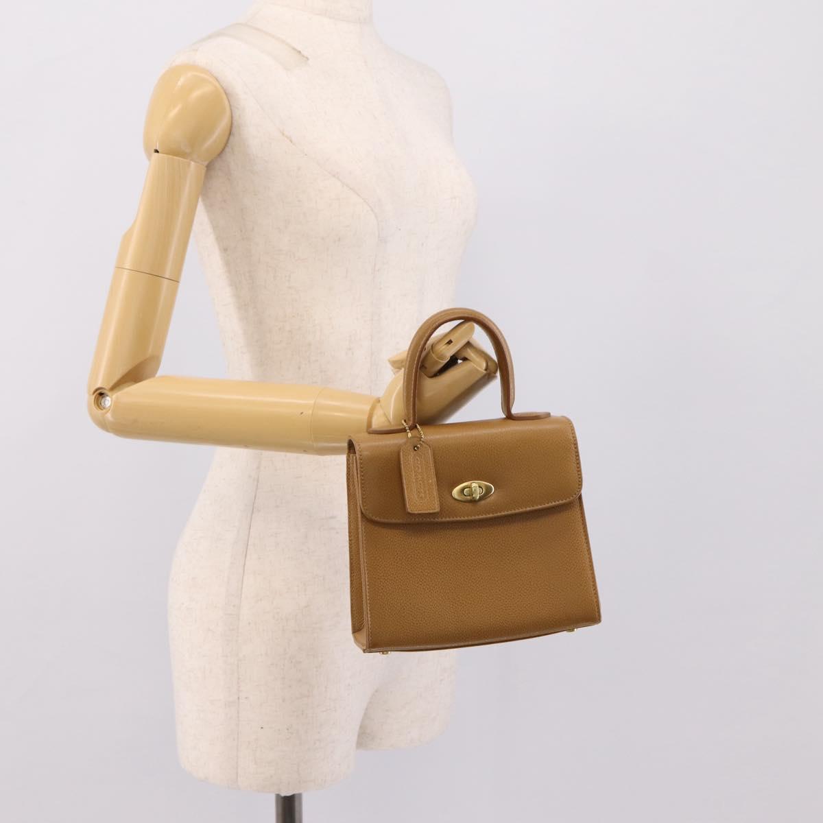 Coach Hand Bag Leather Beige Gold Tone Auth LN110