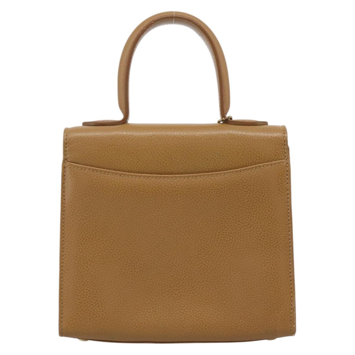 Coach Hand Bag Leather Beige Gold Tone Auth LN110