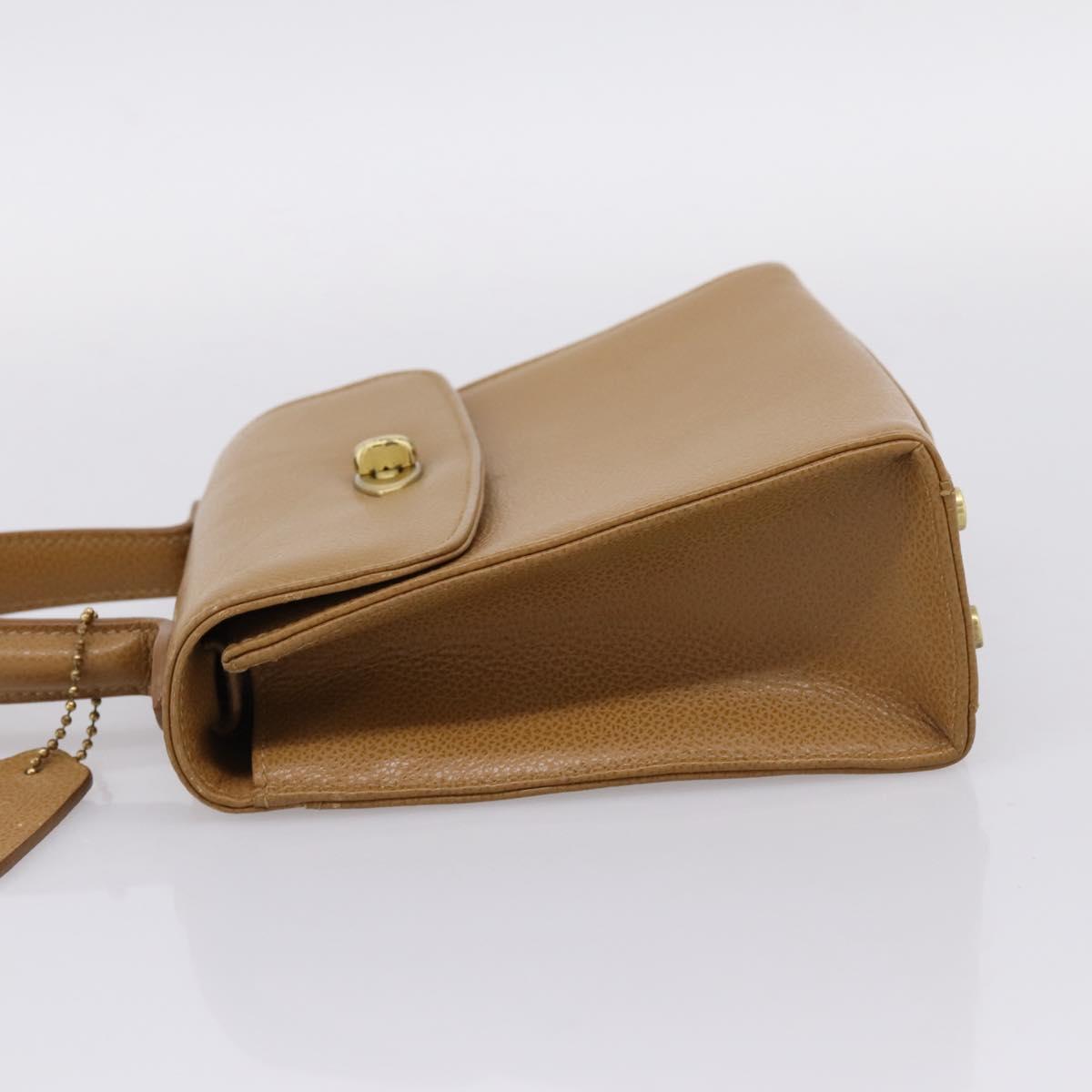 Coach Hand Bag Leather Beige Gold Tone Auth LN110