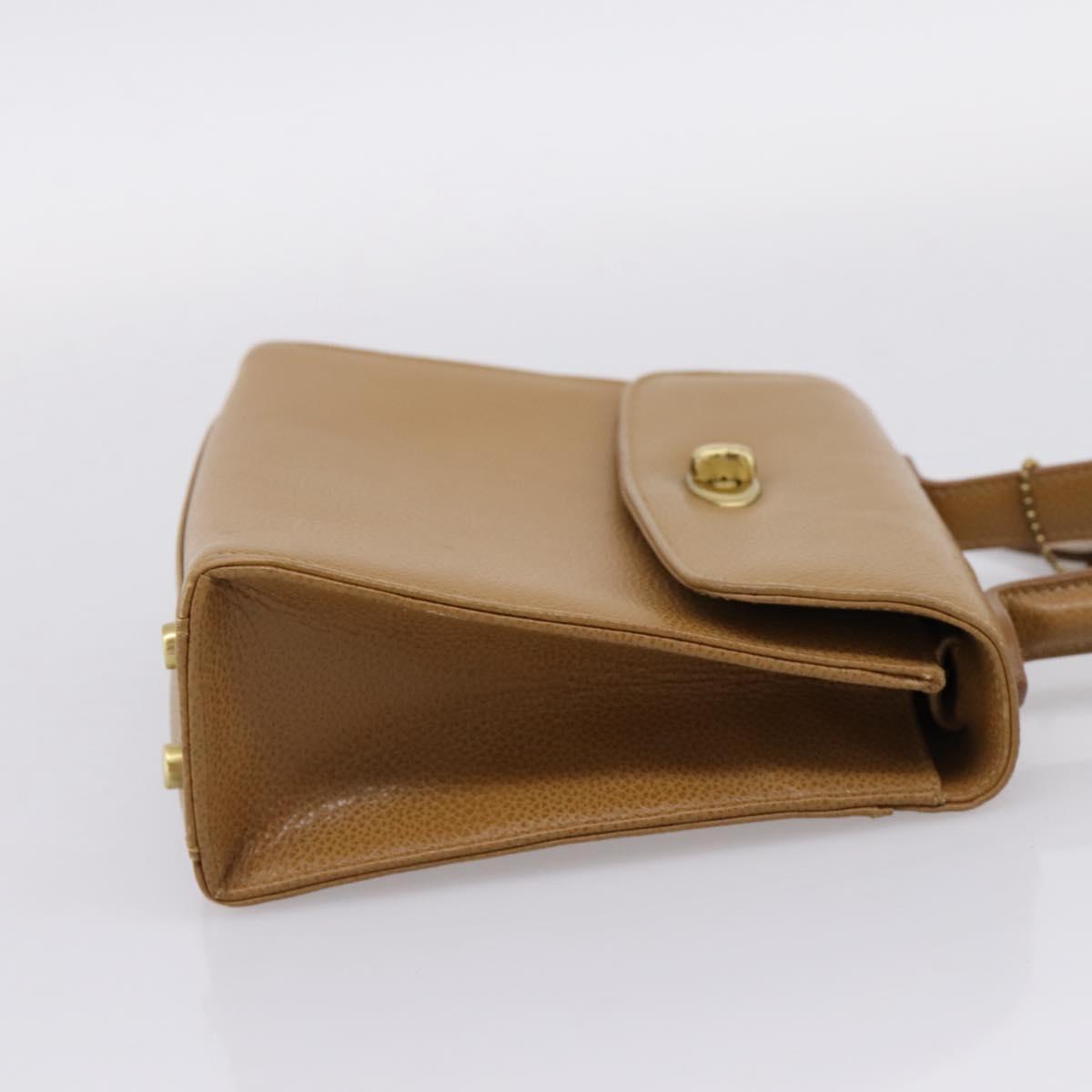 Coach Hand Bag Leather Beige Gold Tone Auth LN110