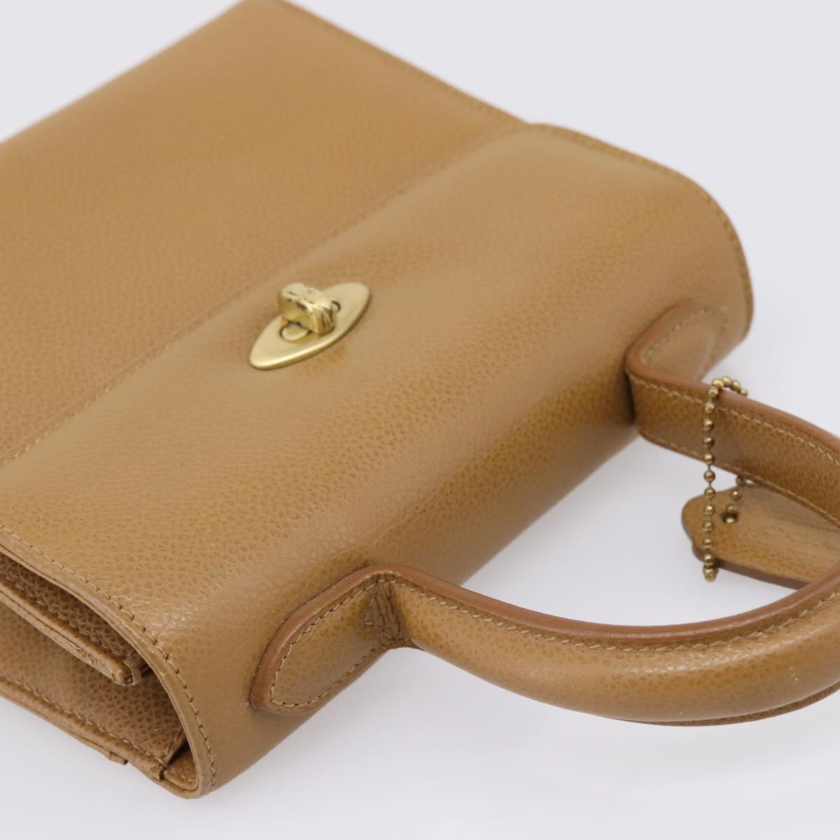 Coach Hand Bag Leather Beige Gold Tone Auth LN110
