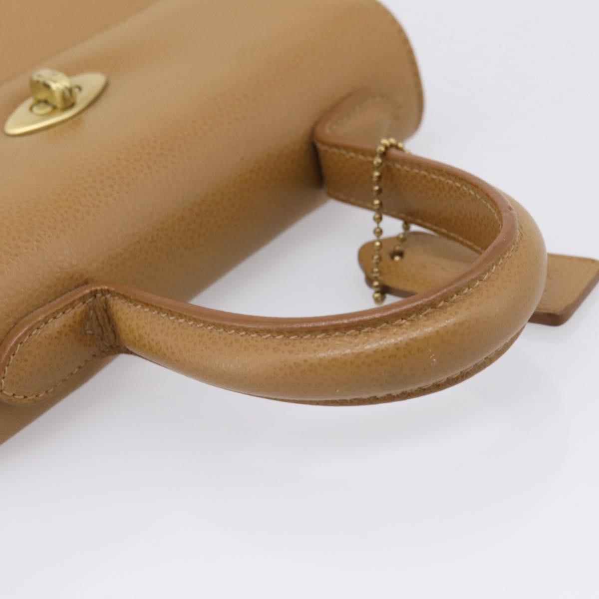 Coach Hand Bag Leather Beige Gold Tone Auth LN110