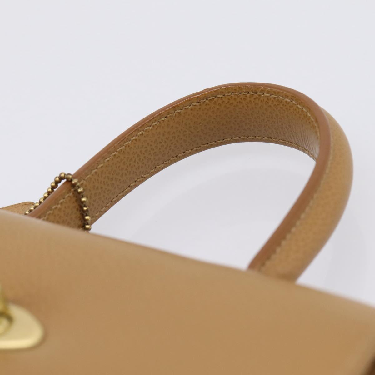 Coach Hand Bag Leather Beige Gold Tone Auth LN110