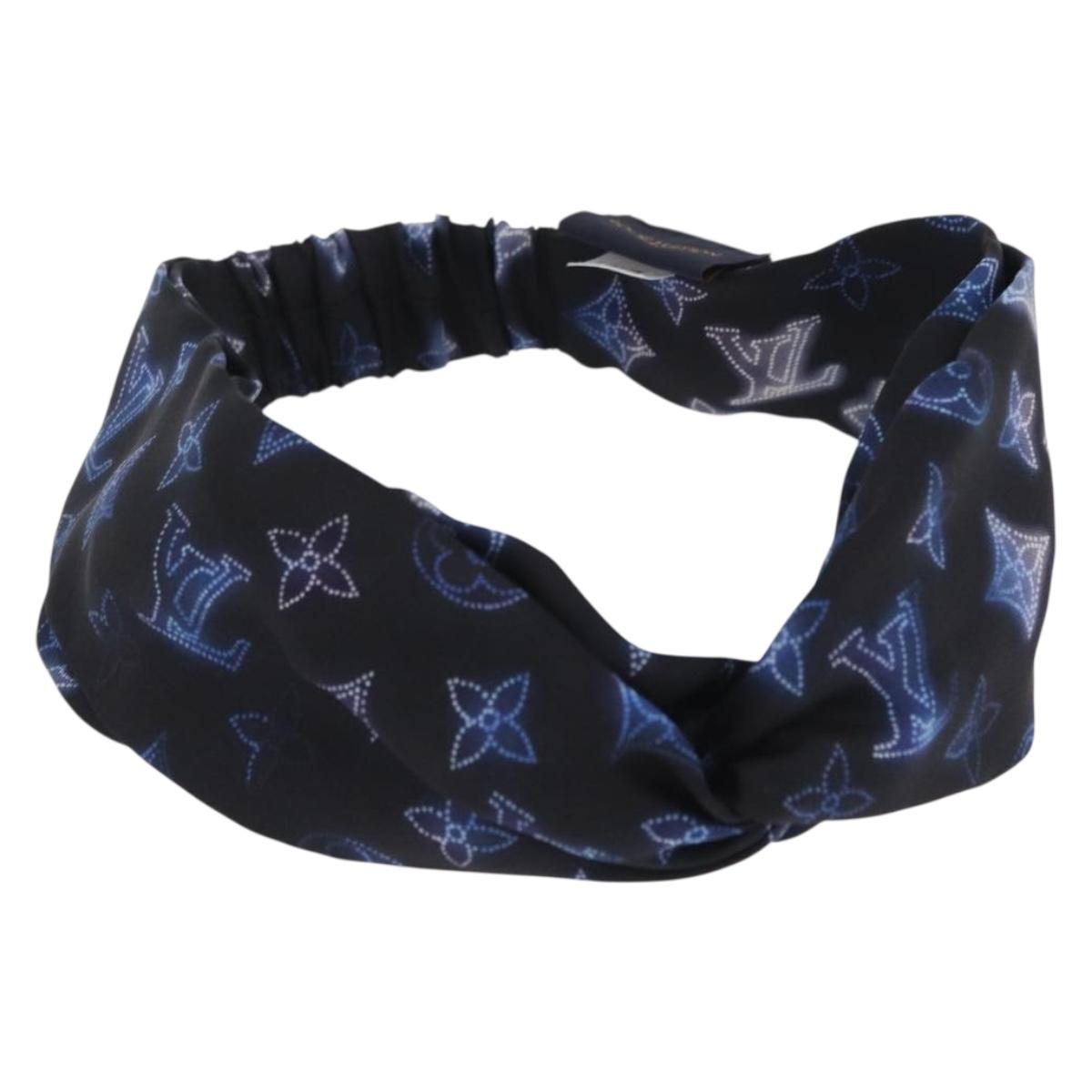 LOUIS VUITTON Monogram Headband Sowa Hair Band Silk Navy M77432 LV Auth LN112V
