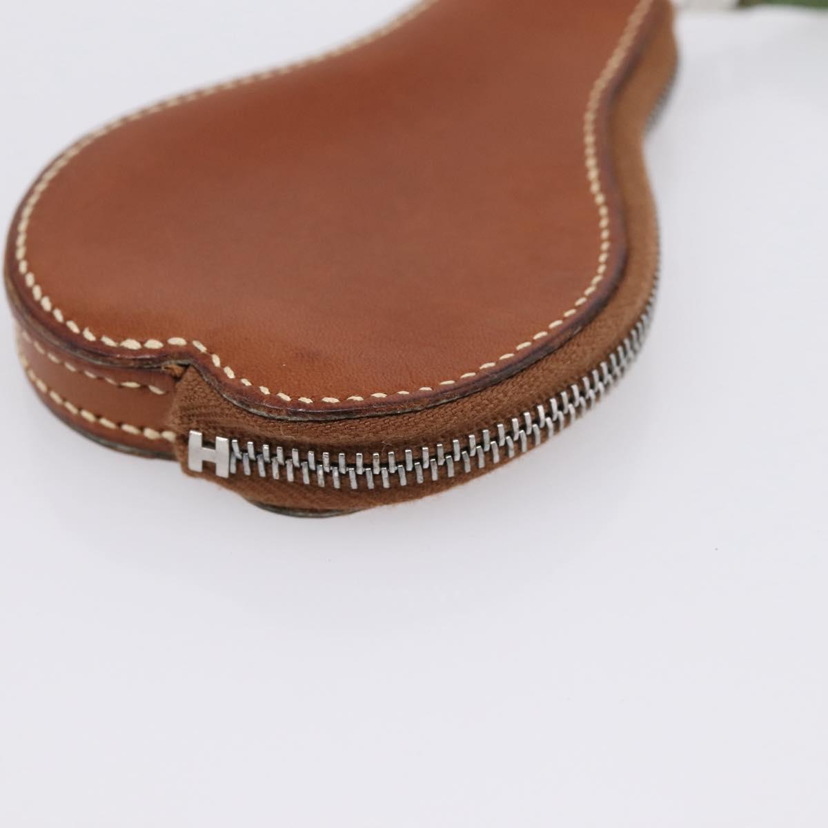 HERMES Coin Purse Leather Brown Silver Auth LN115A