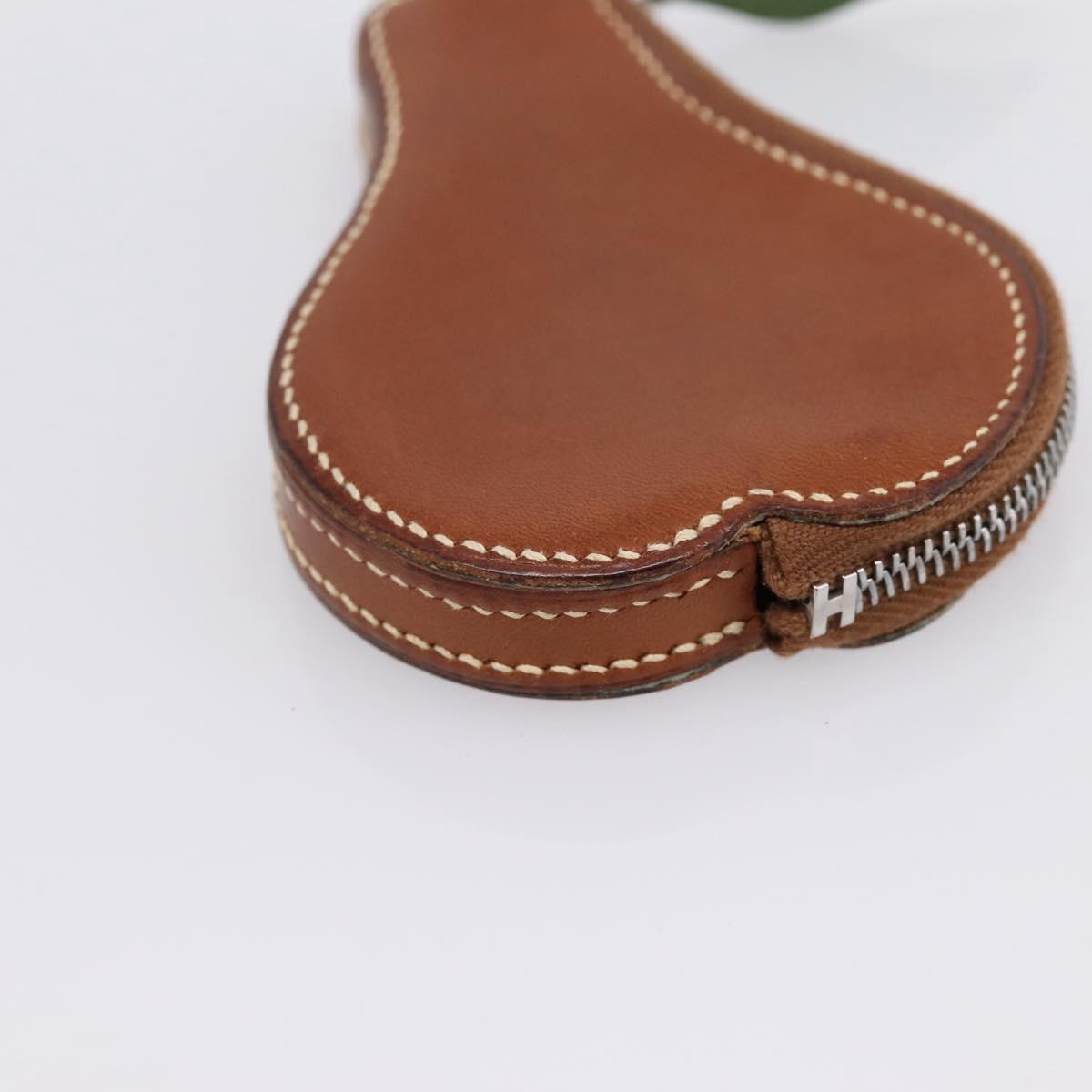 HERMES Coin Purse Leather Brown Silver Auth LN115A