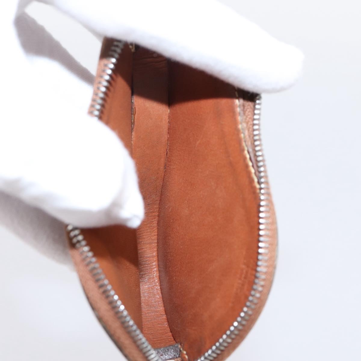 HERMES Coin Purse Leather Brown Silver Auth LN115A