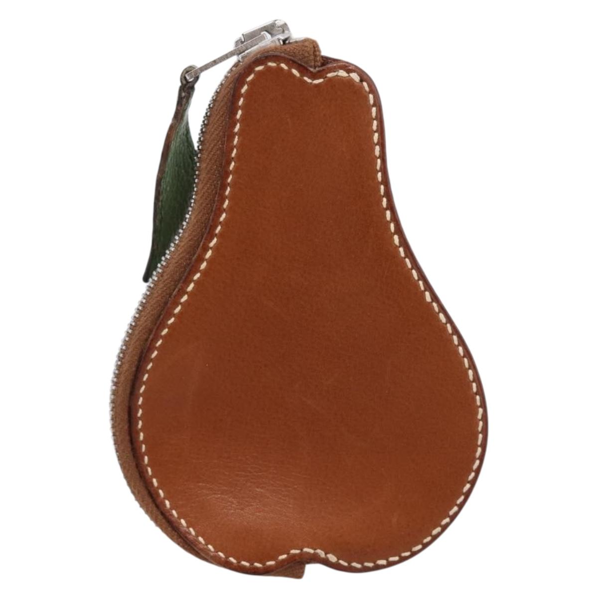 HERMES Coin Purse Leather Brown Silver Auth LN115A
