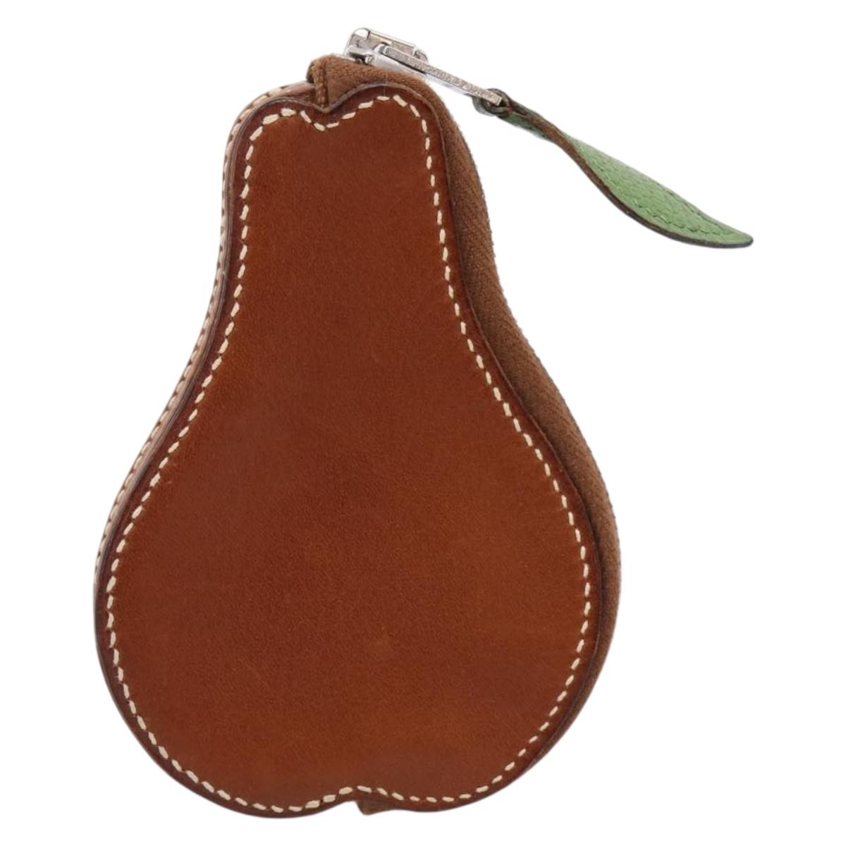 HERMES Coin Purse Leather Brown Silver Auth LN115A